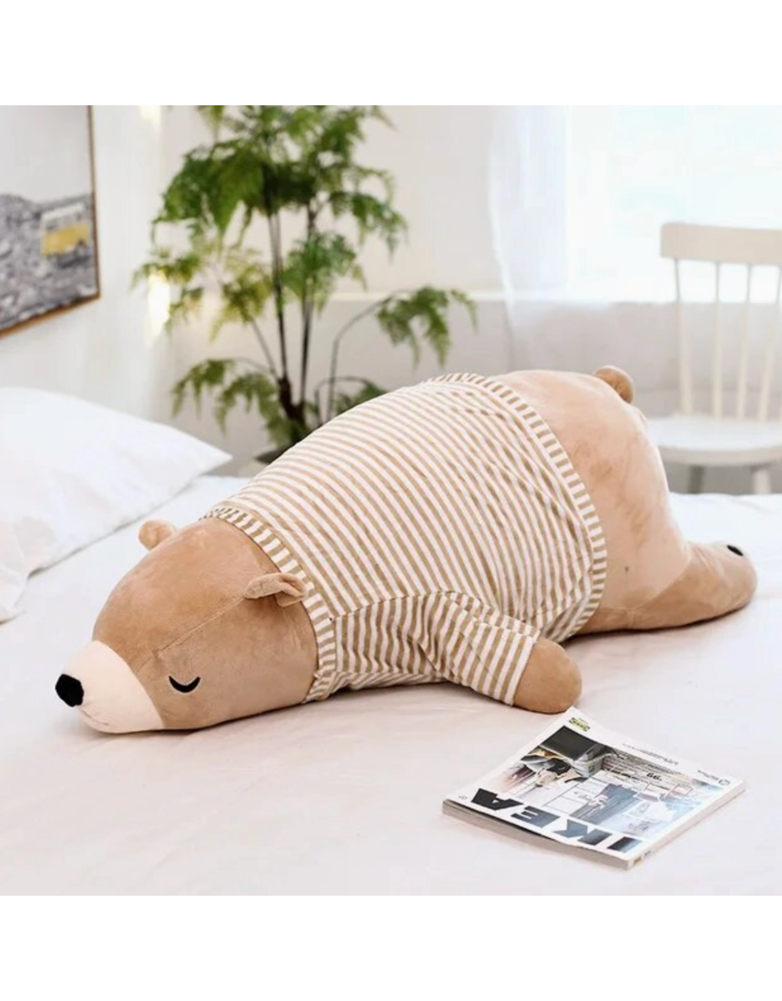 Striped Shirt Brown Bear Body Pillow Plush - Medium