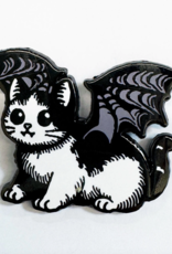 White Cat Bat Enamel Pin