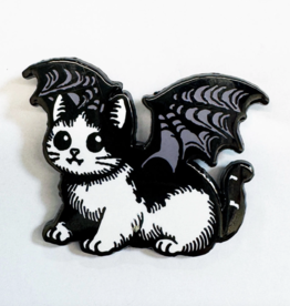 White Cat Bat Enamel Pin