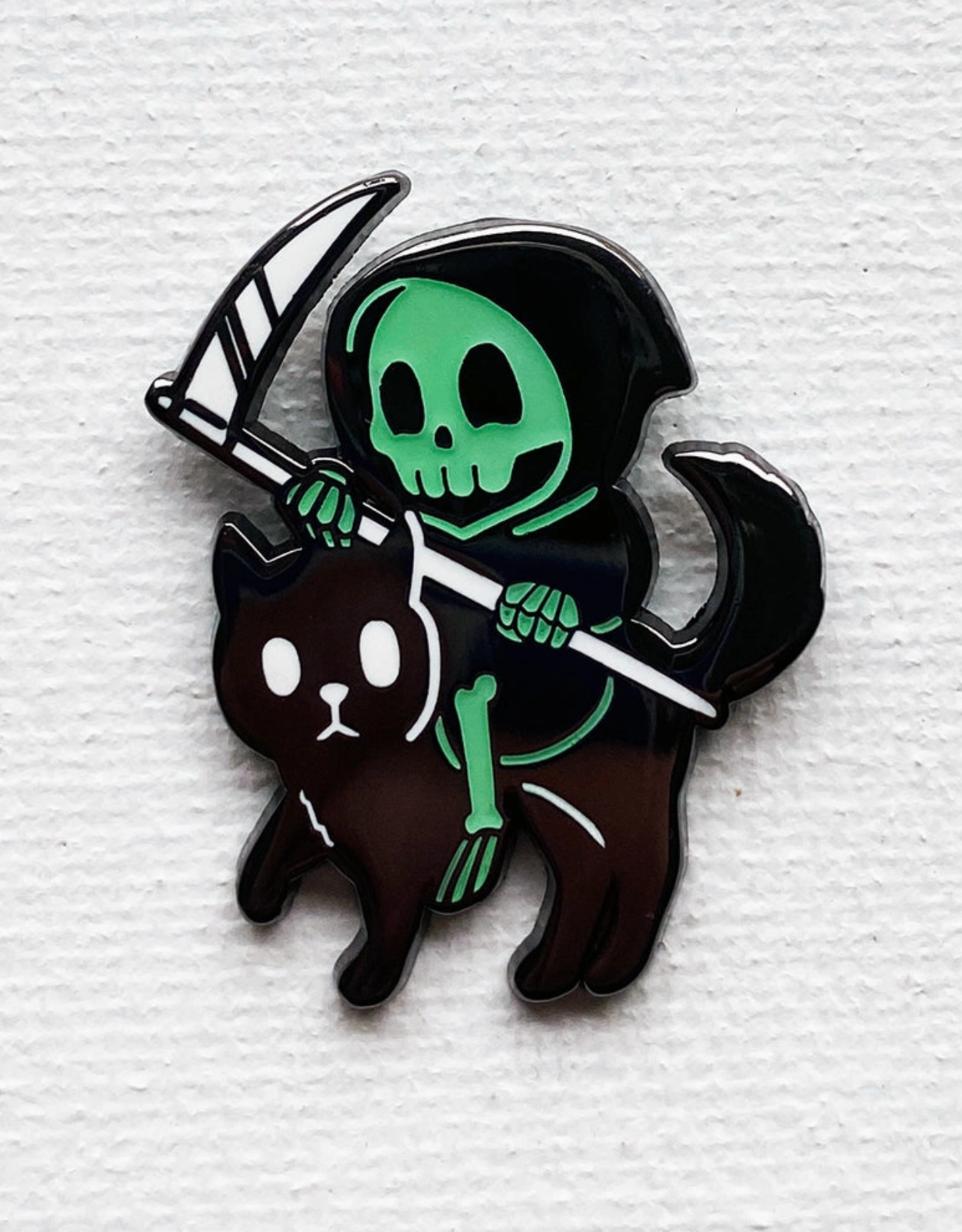 Reaper Riding a Cat Enamel Pin (Glow in the Dark!)