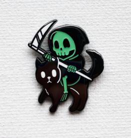 Reaper Riding a Cat Enamel Pin (Glow in the Dark!)