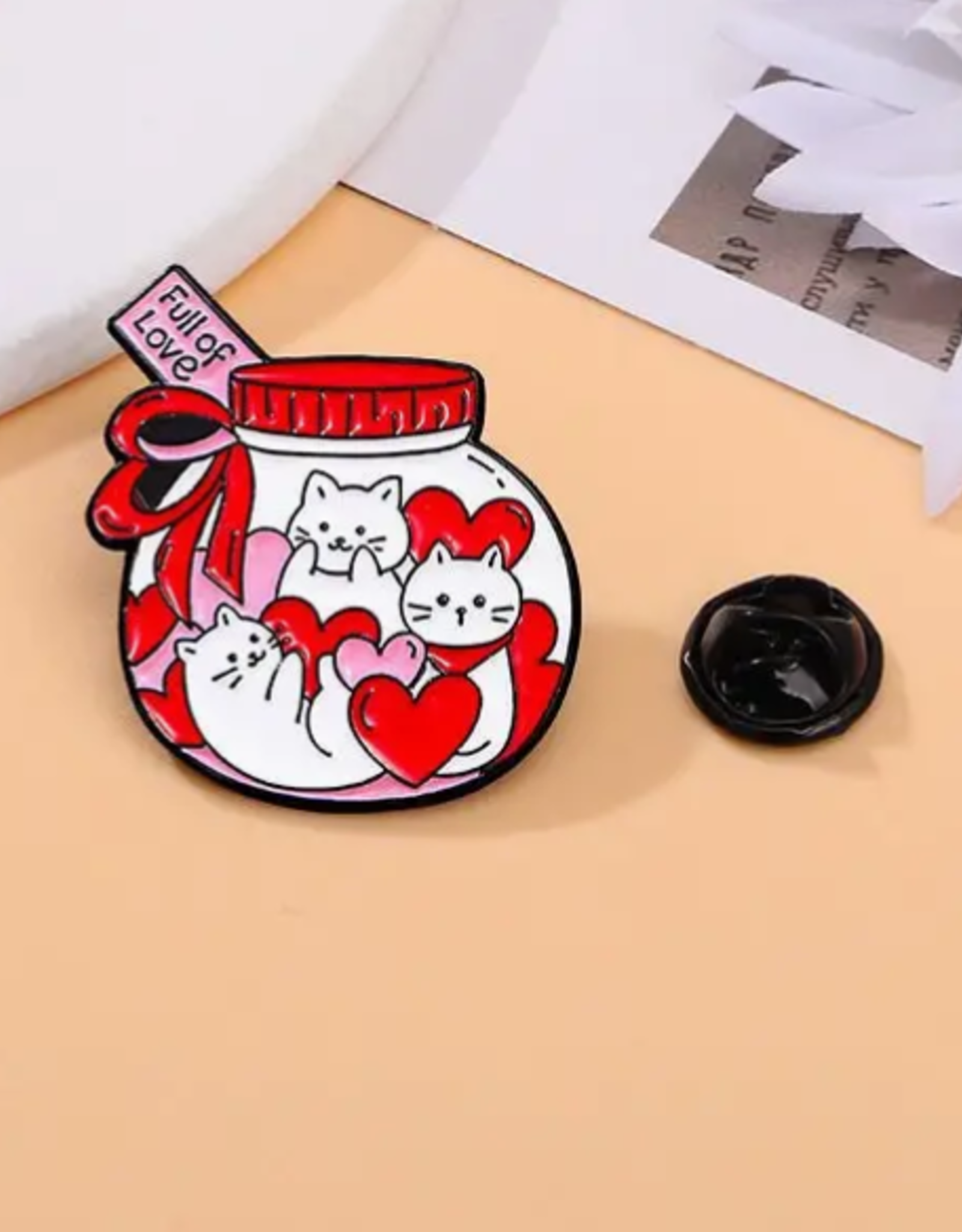 Full Of Love Cats in a Jar Enamel Pin