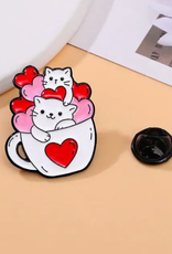 Full Of Love Cats in a Mug Enamel Pin