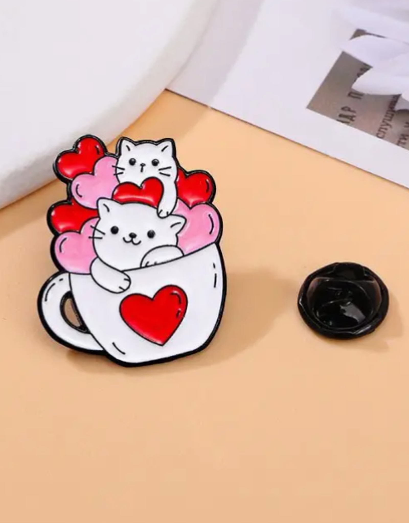 Full Of Love Cats in a Mug Enamel Pin
