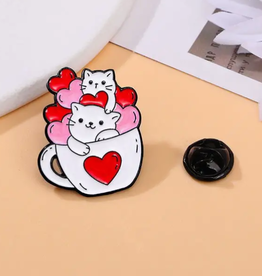 Full Of Love Cats in a Mug Enamel Pin