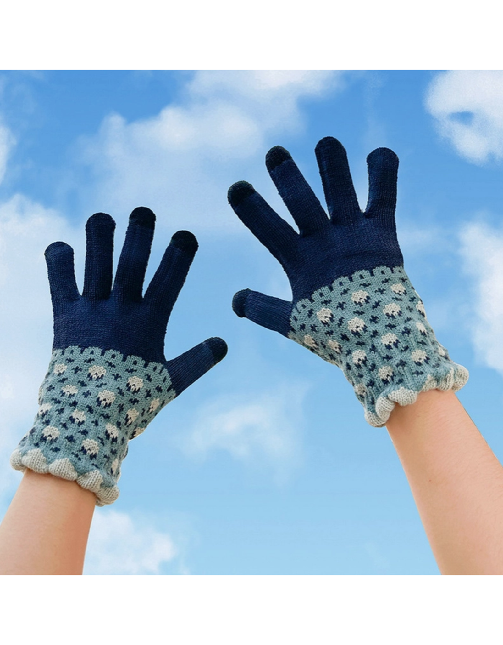 Blue Patterned Knit Touchscreen Gloves