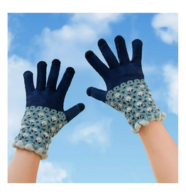 Blue Patterned Knit Touchscreen Gloves