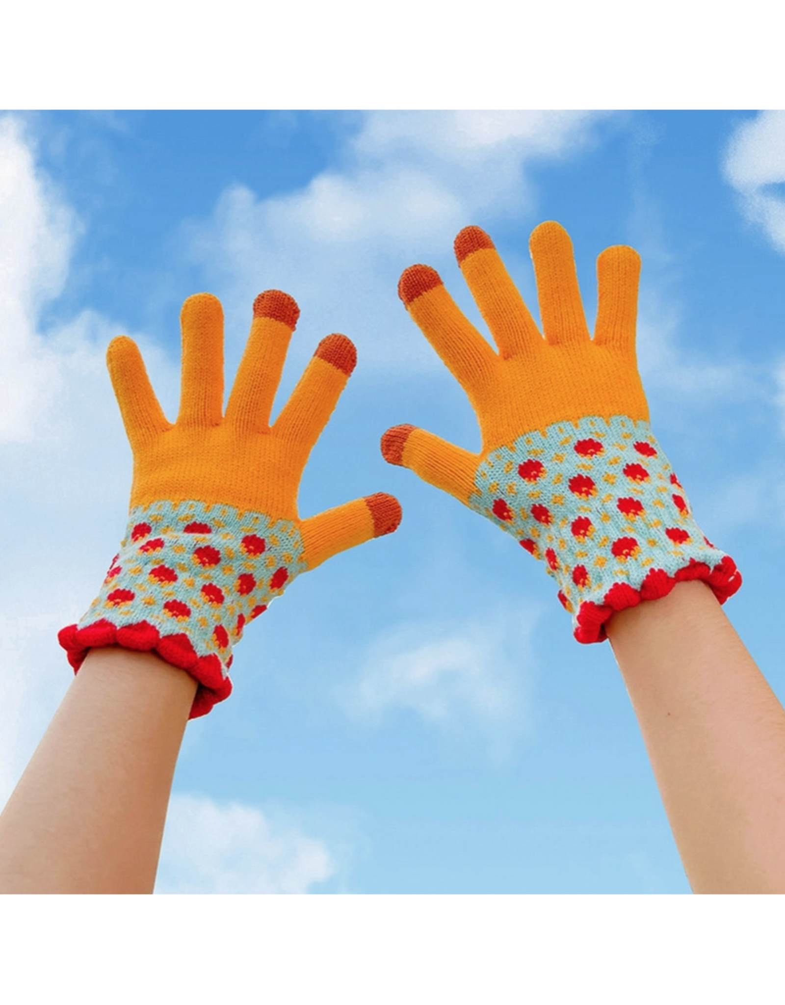 Yellow Patterned Knit Touchscreen Gloves