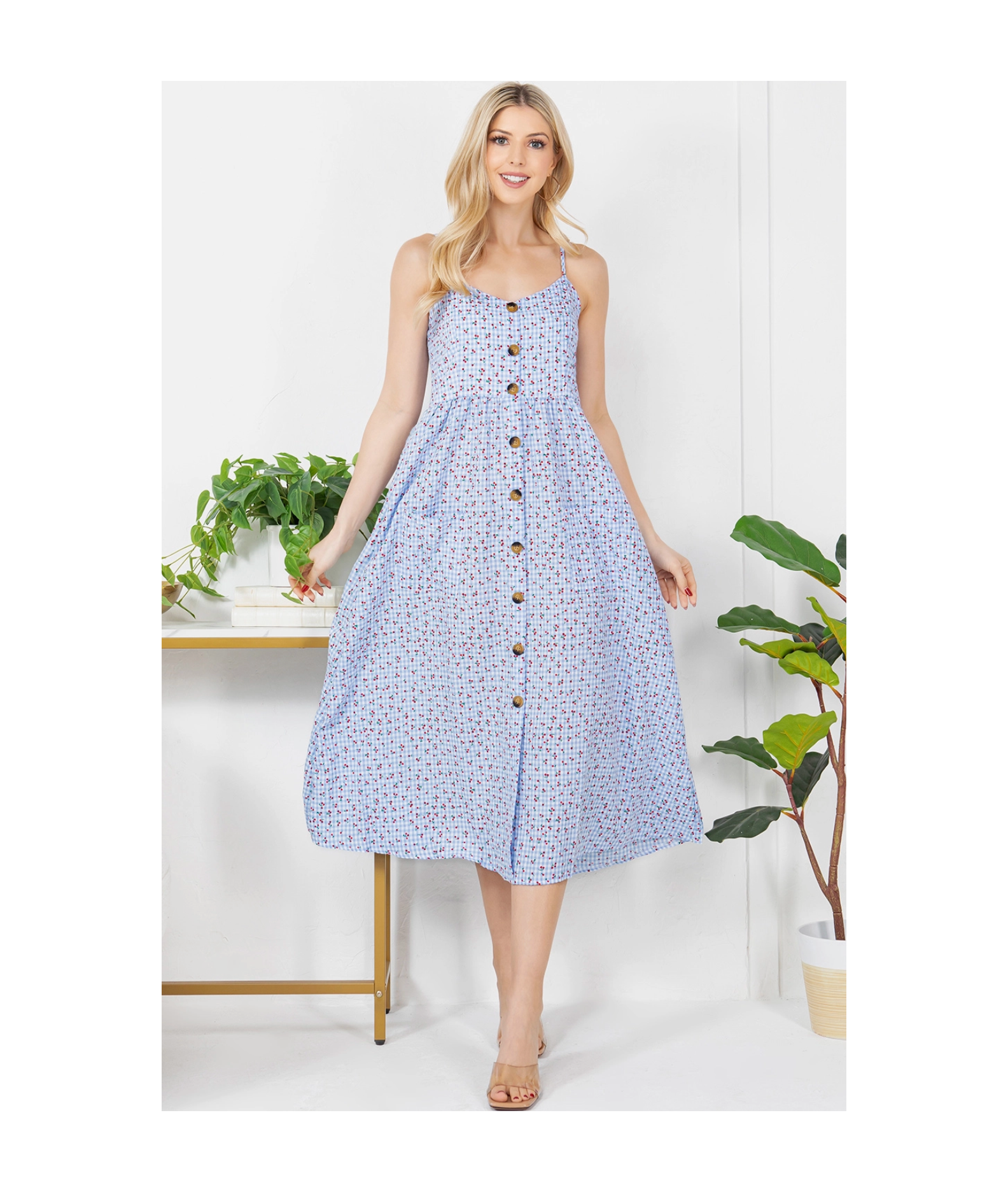 Checkered Cherry Cami Dress - Home