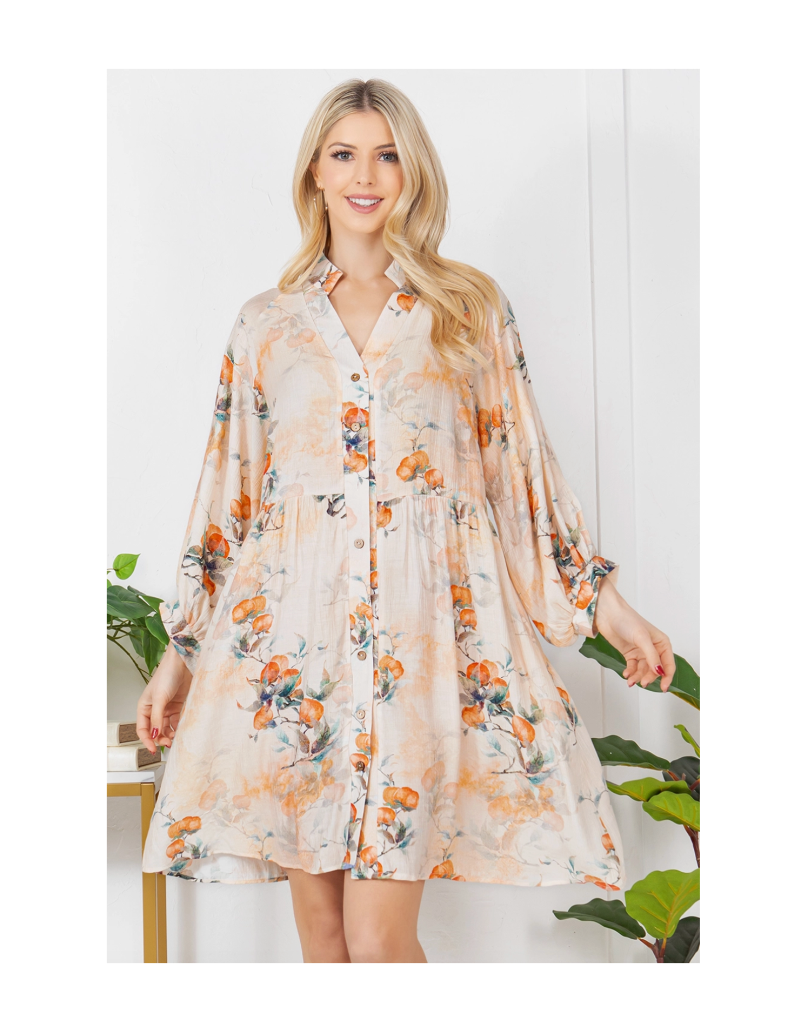 Peachy Floral Button Down Dress