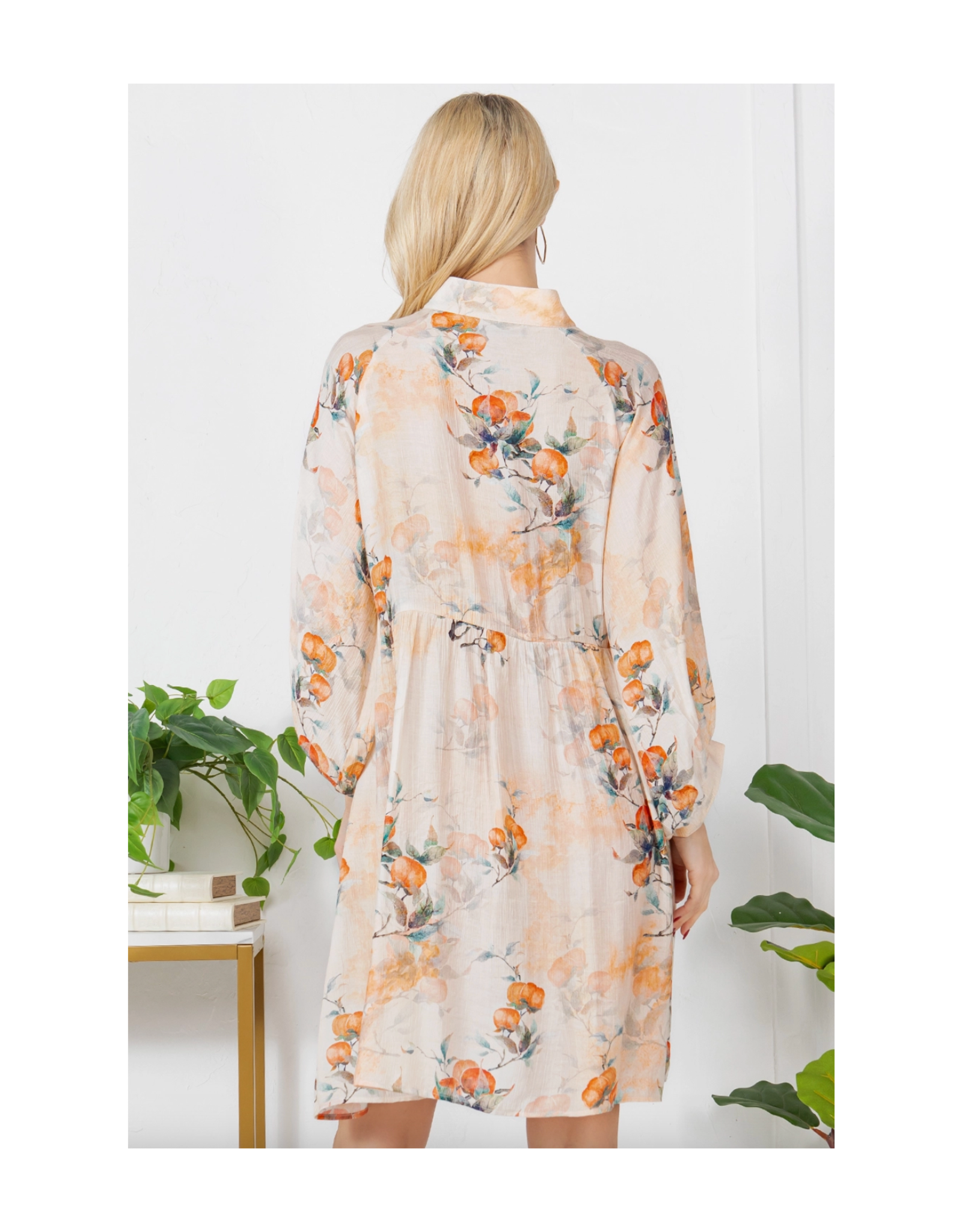 Peachy Floral Button Down Dress