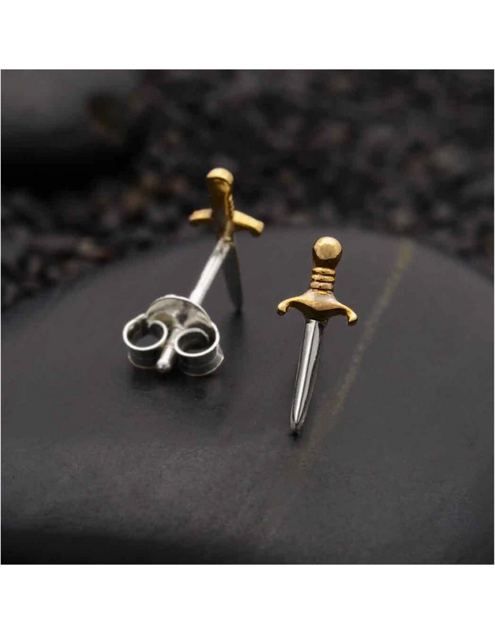 Mixed Metal Dagger Stud Earrings