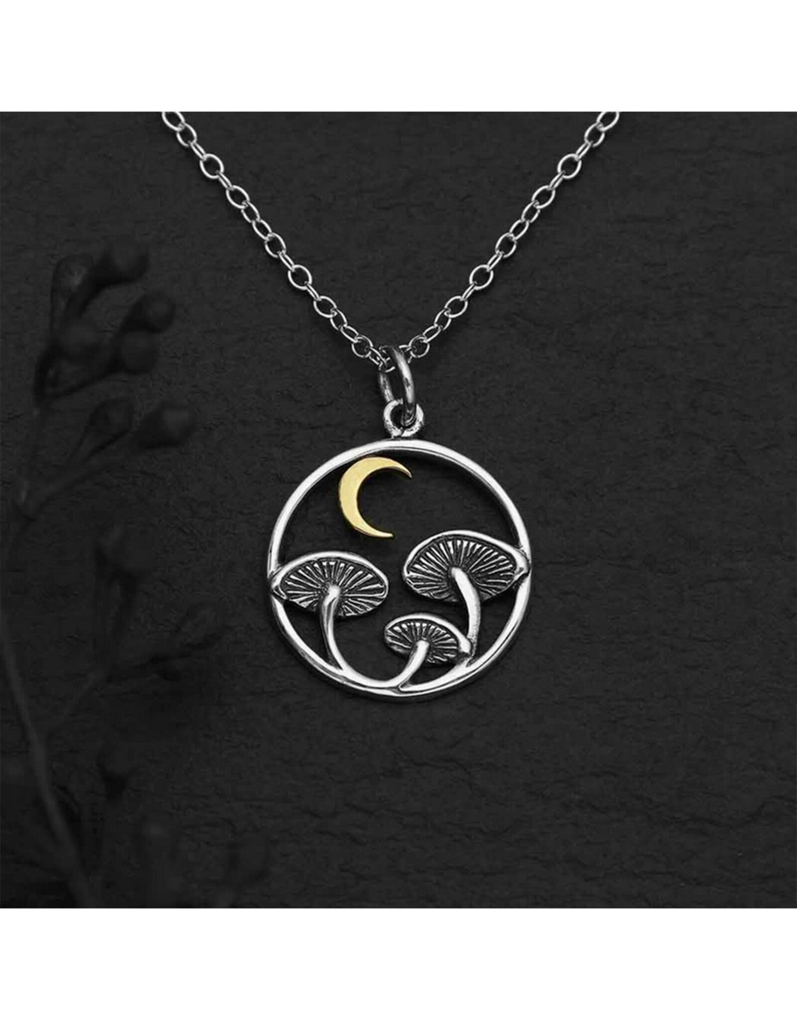 Mushroom Moon Necklace (Sterling Silver, Bronze)