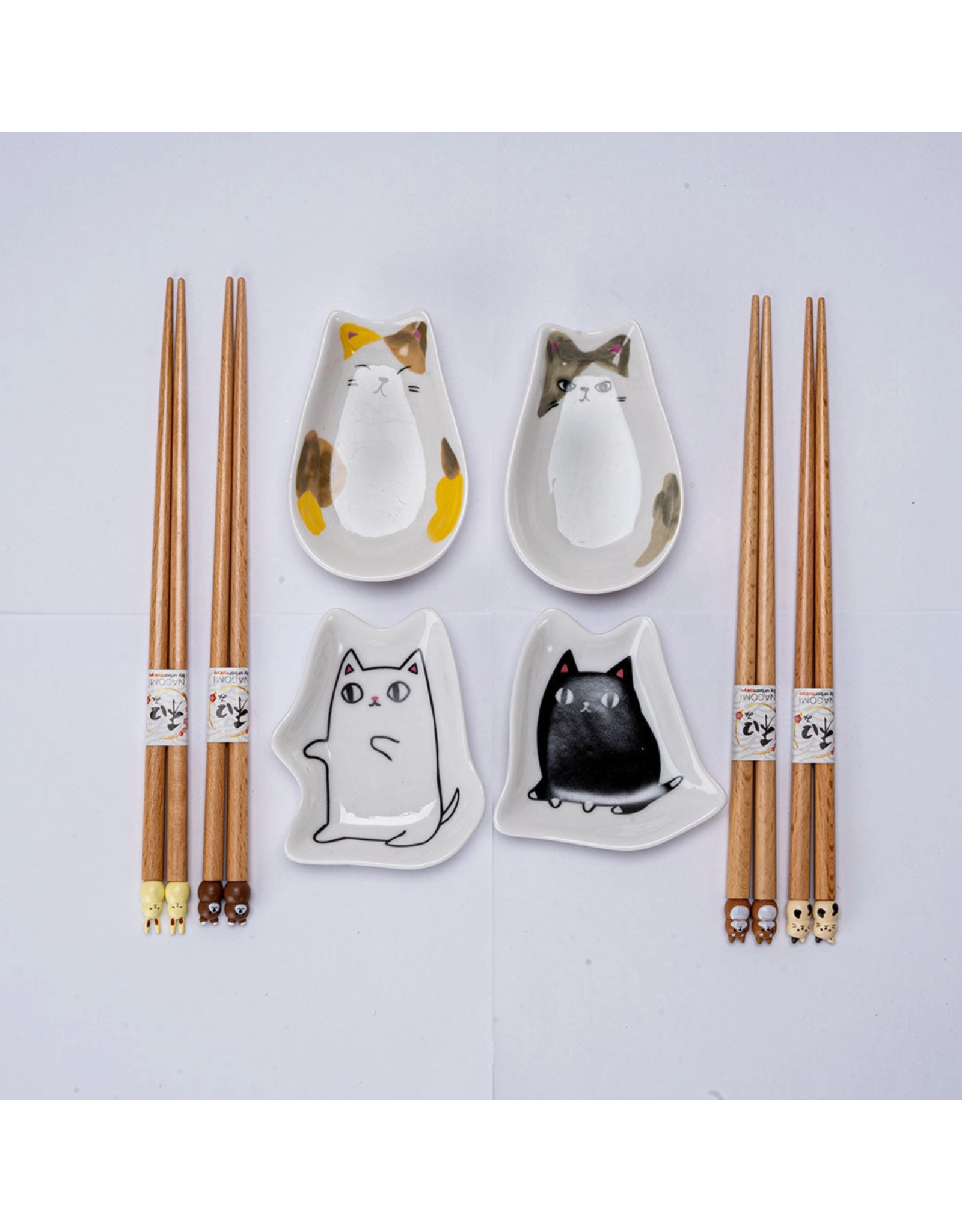 Cute Cat Dish & Chopsticks Set of 4