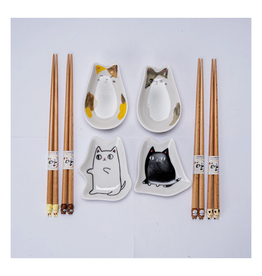 Cute Cat Dish & Chopsticks Set of 4