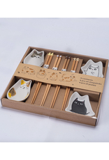 Cute Cat Dish & Chopsticks Set of 4