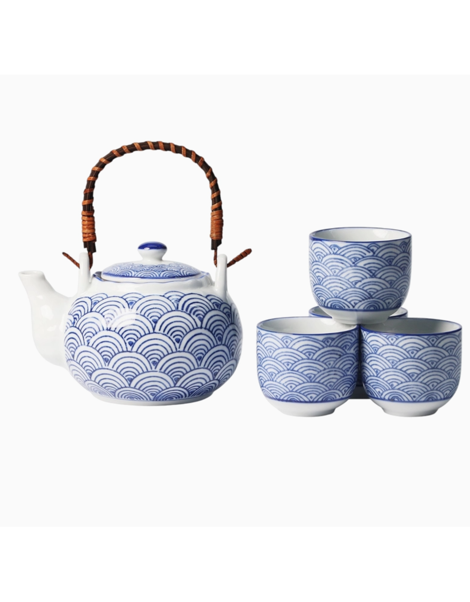 Japanese Seikaiha Waves Tea Set of 4