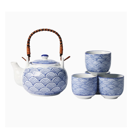 Japanese Seikaiha Waves Tea Set of 4