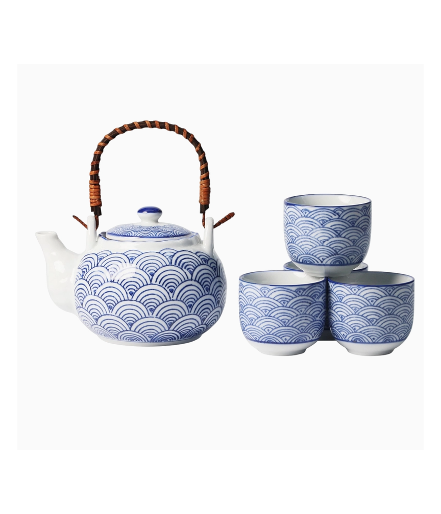Japanese Seikaiha Waves Tea Set of 4 - Home