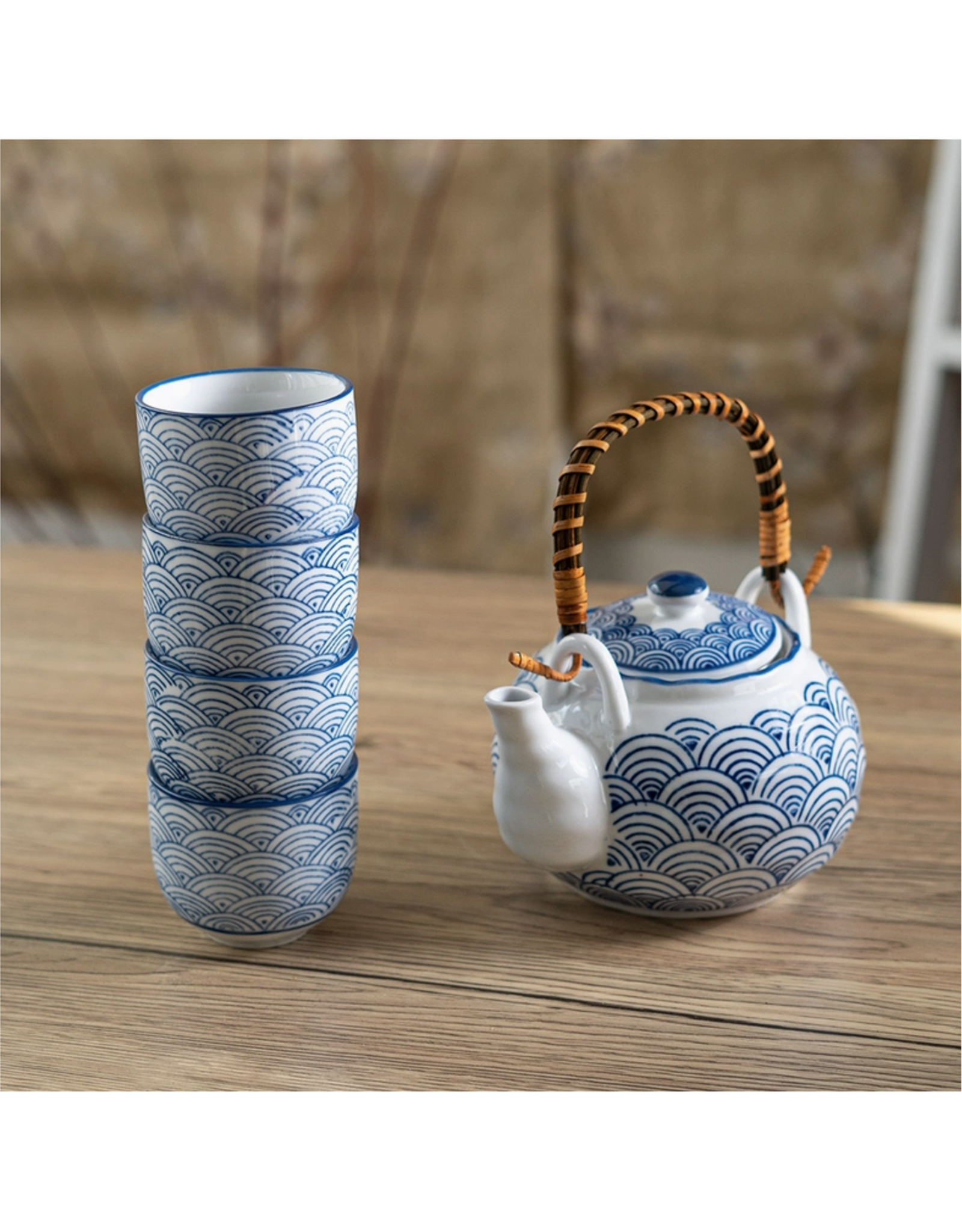Japanese Seikaiha Waves Tea Set of 4