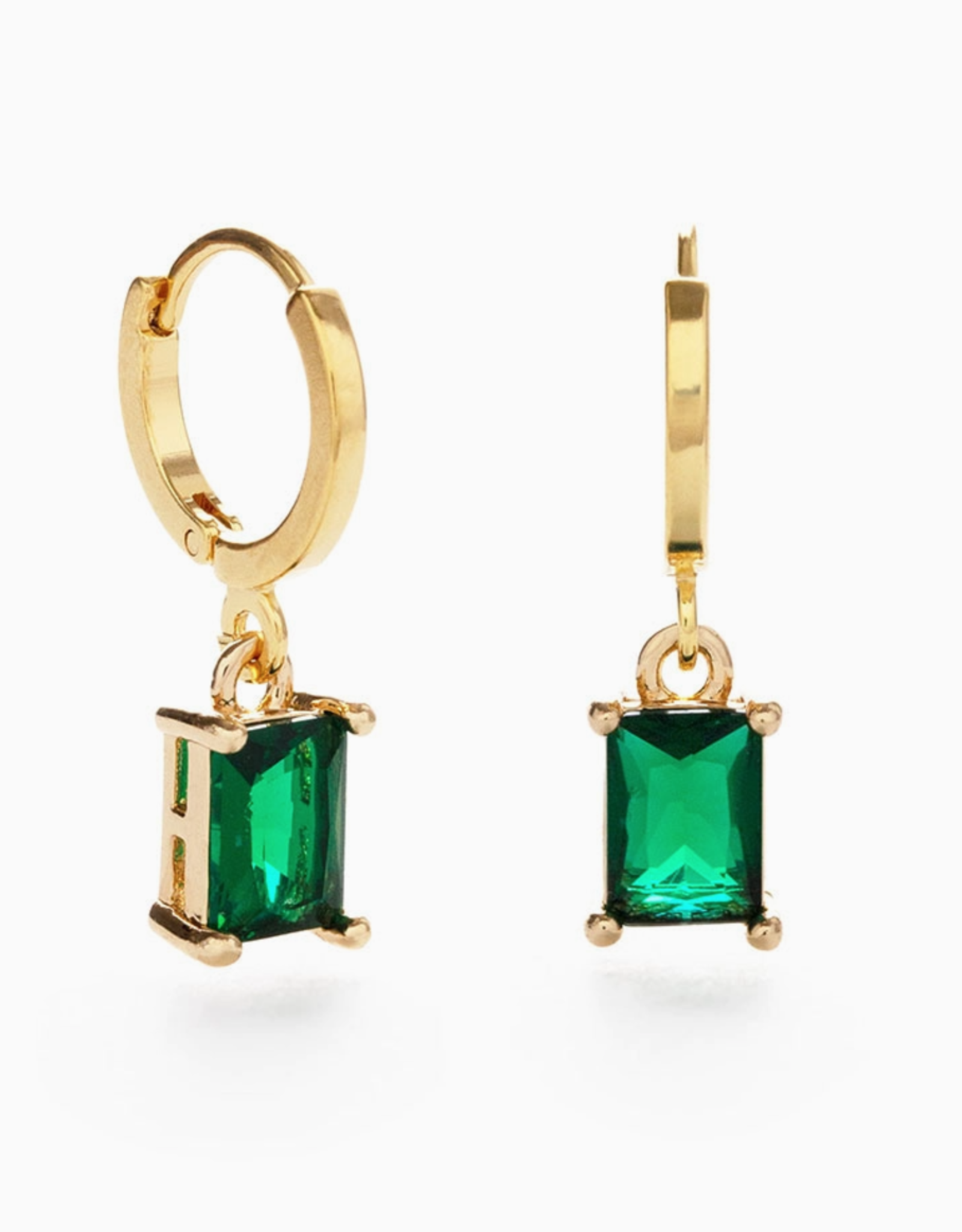 Emerald Dangle Huggie Hoop Earrings