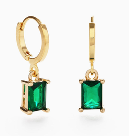 Emerald Dangle Huggie Hoop Earrings