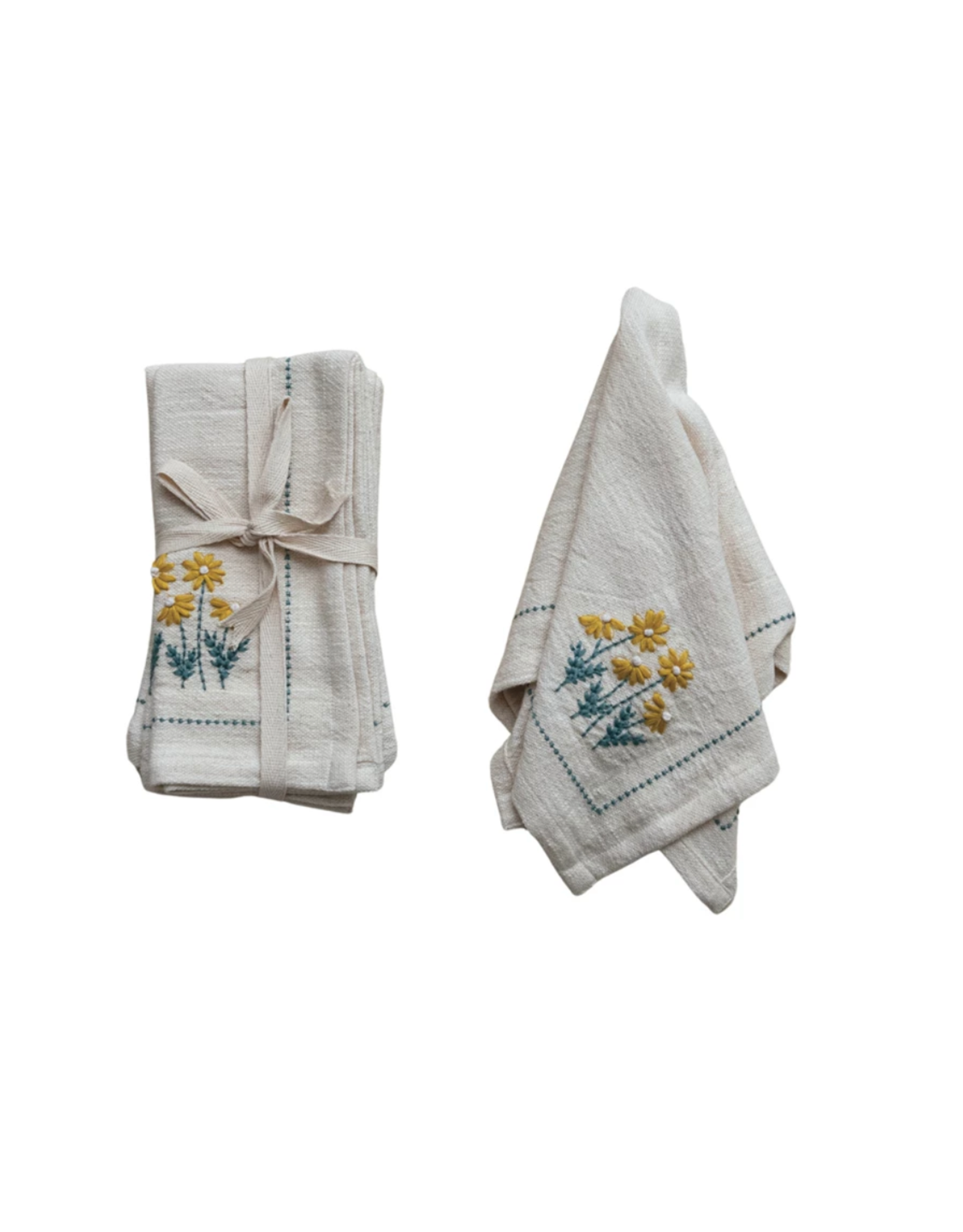 Cotton Floral Embroidererd Napkin Set of 4