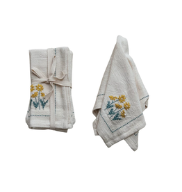Cotton Floral Embroidererd Napkin Set of 4
