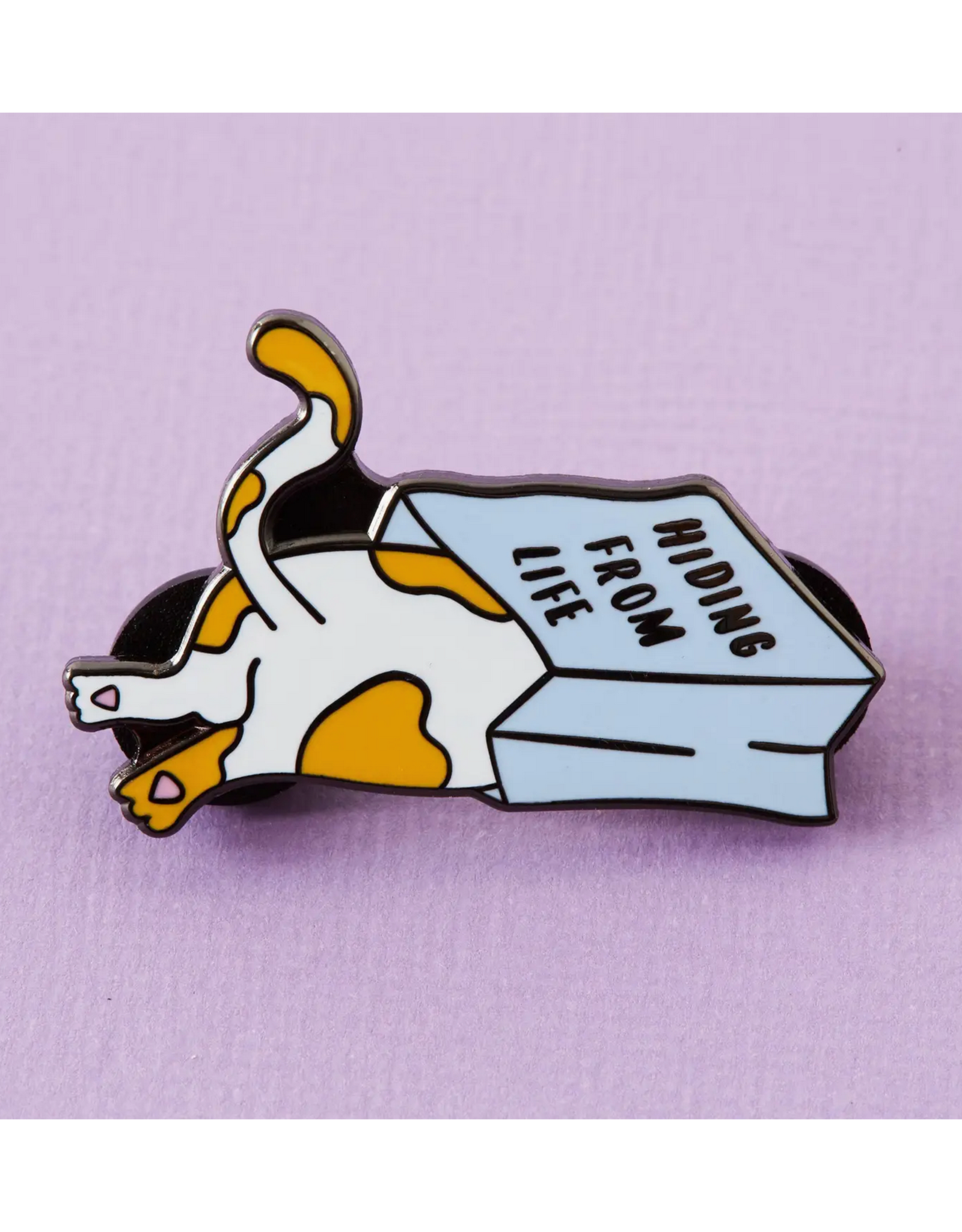Hiding From Life Cat Enamel Pin