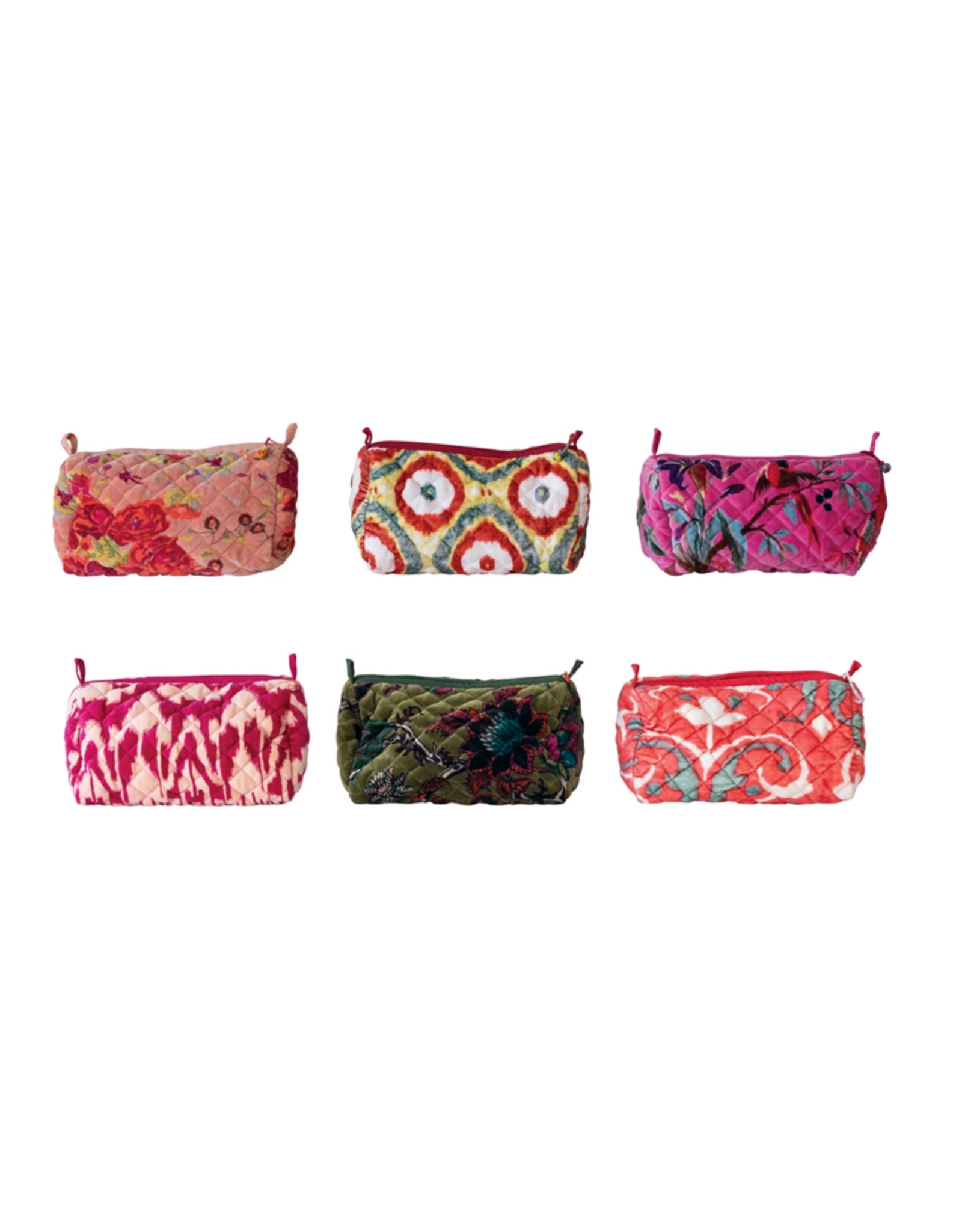 Quilted Cotton Velvet Zip Pouch (Assorted)