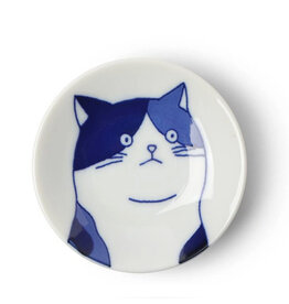 Cat Face Plate Blue/White 3" - Mike