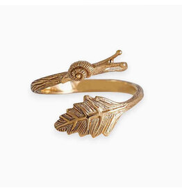 Snail and Leaf Adjustable Ring - Bronze