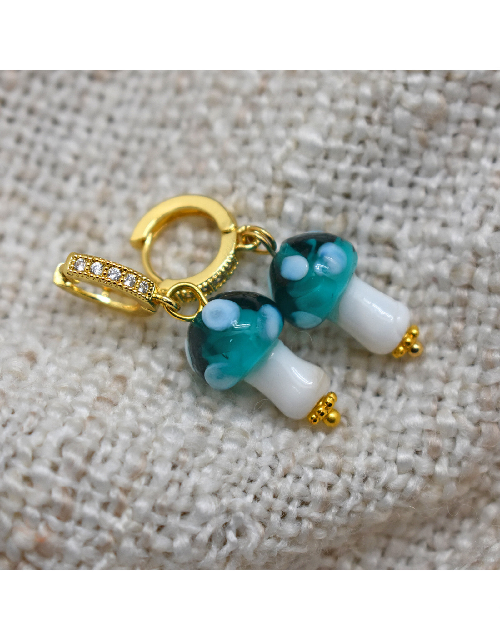 Blue Mushroom Zirconia Huggie Earrings