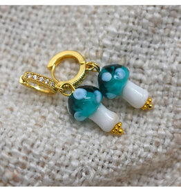 Blue Mushroom Zirconia Huggie Earrings
