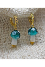 Blue Mushroom Zirconia Huggie Earrings Blue Mushroom Zirconia Huggie Earrings