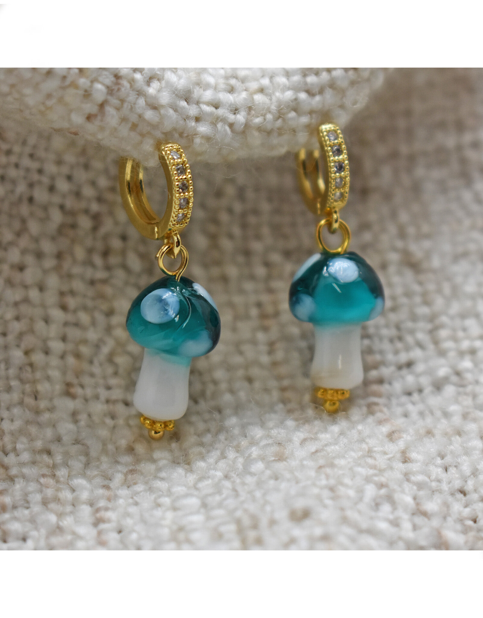 Blue Mushroom Zirconia Huggie Earrings