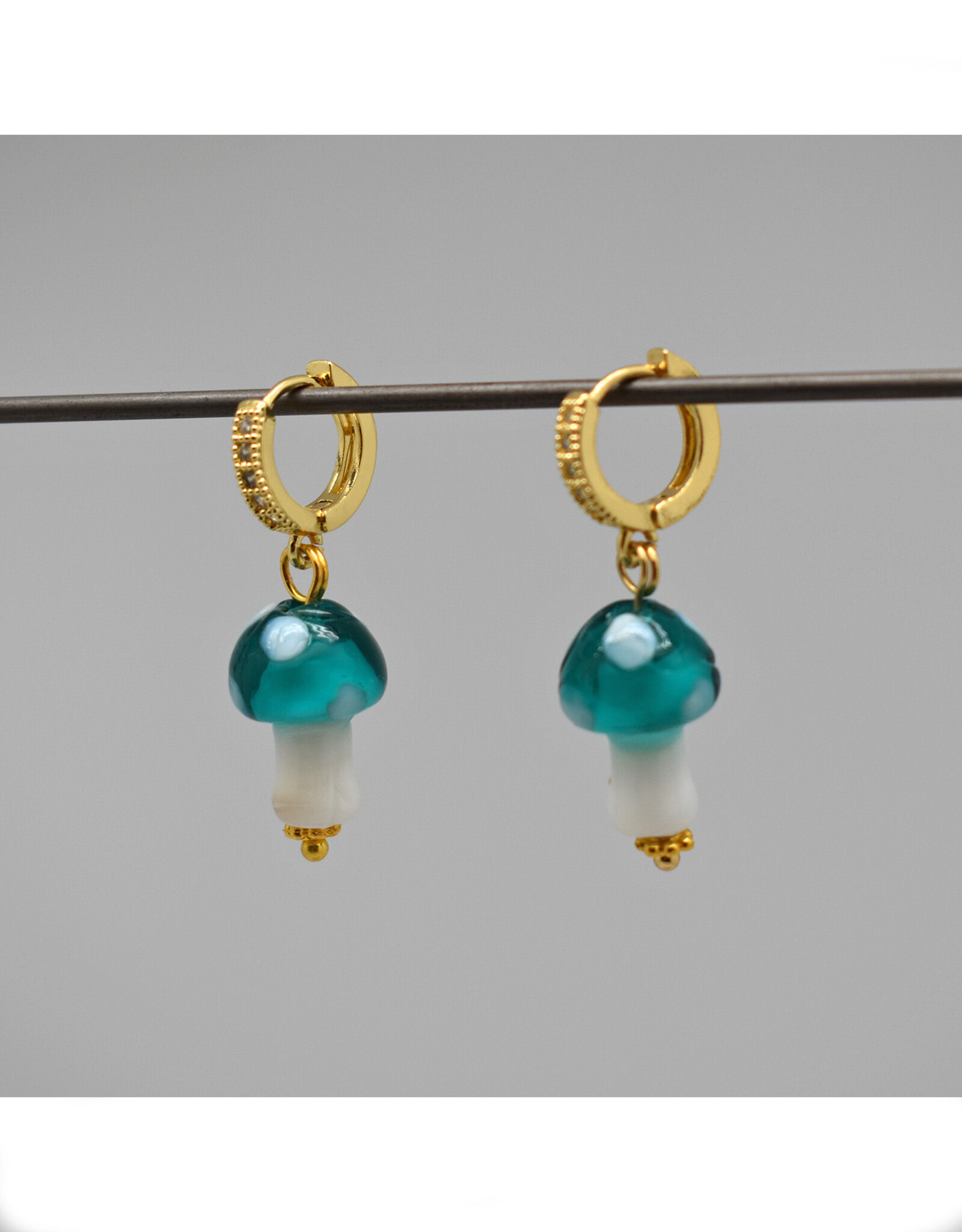 Blue Mushroom Zirconia Huggie Earrings