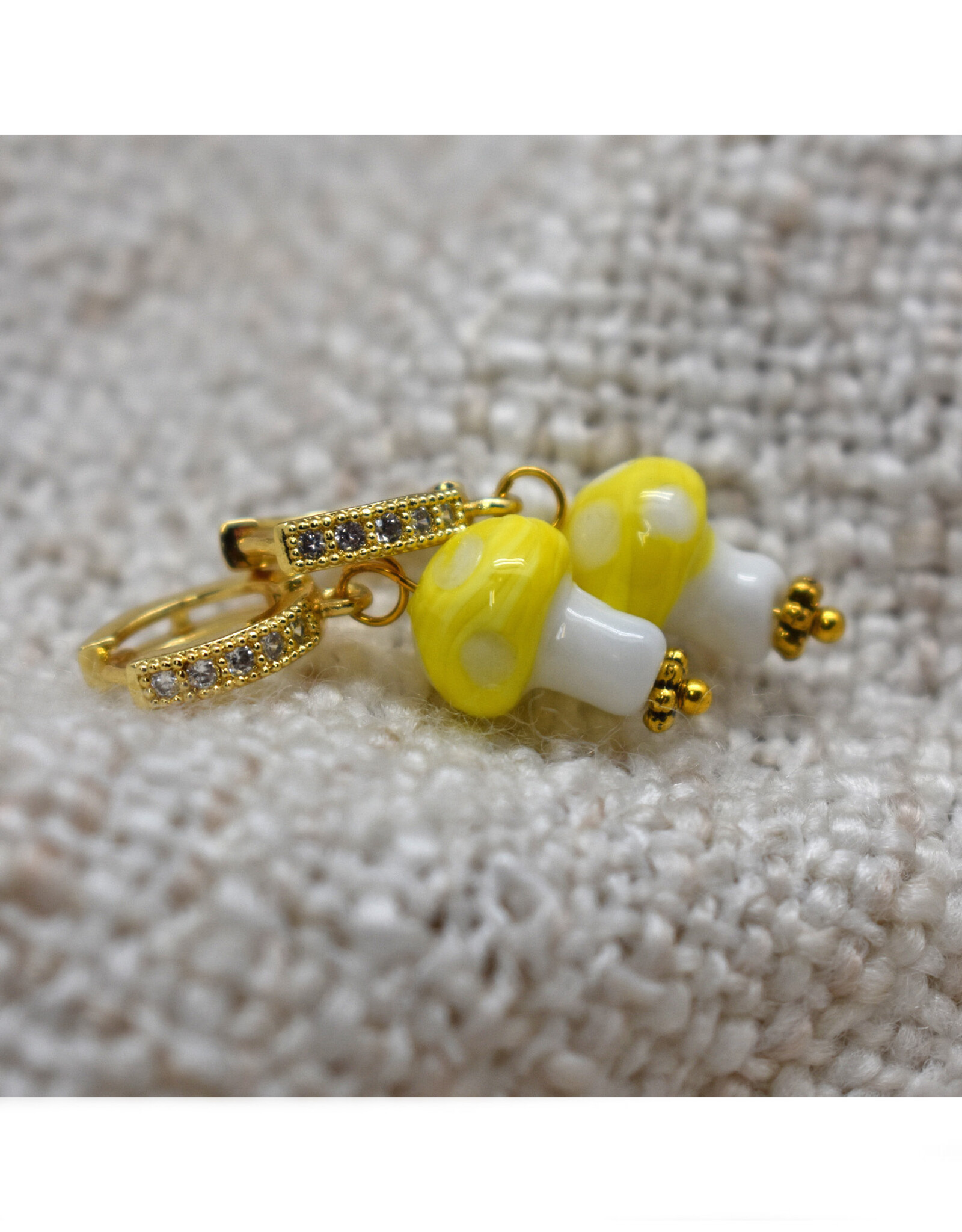 Yellow Mushroom Zirconia Huggie Earrings