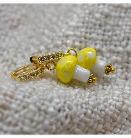 Yellow Mushroom Zirconia Huggie Earrings