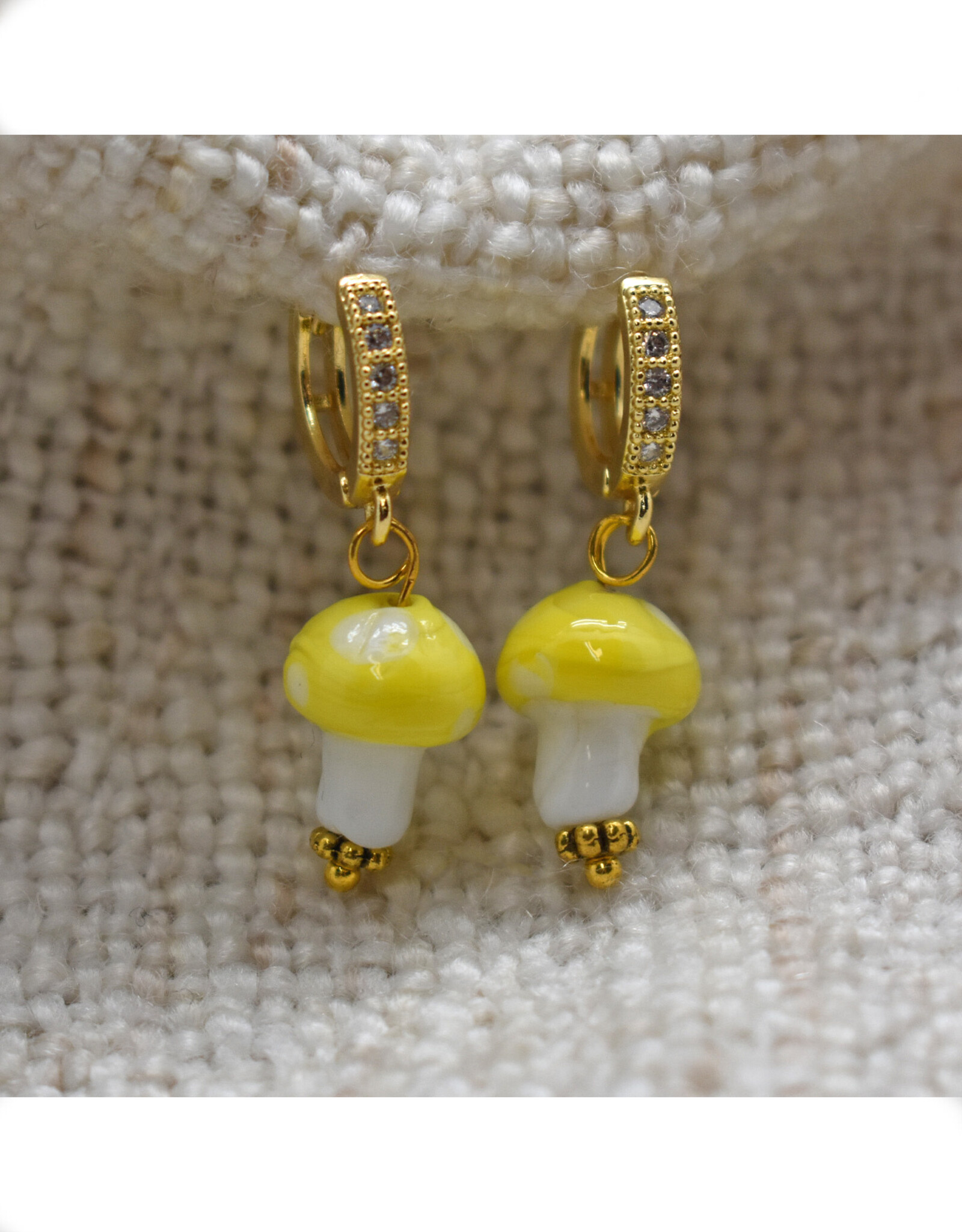 Yellow Mushroom Zirconia Huggie Earrings