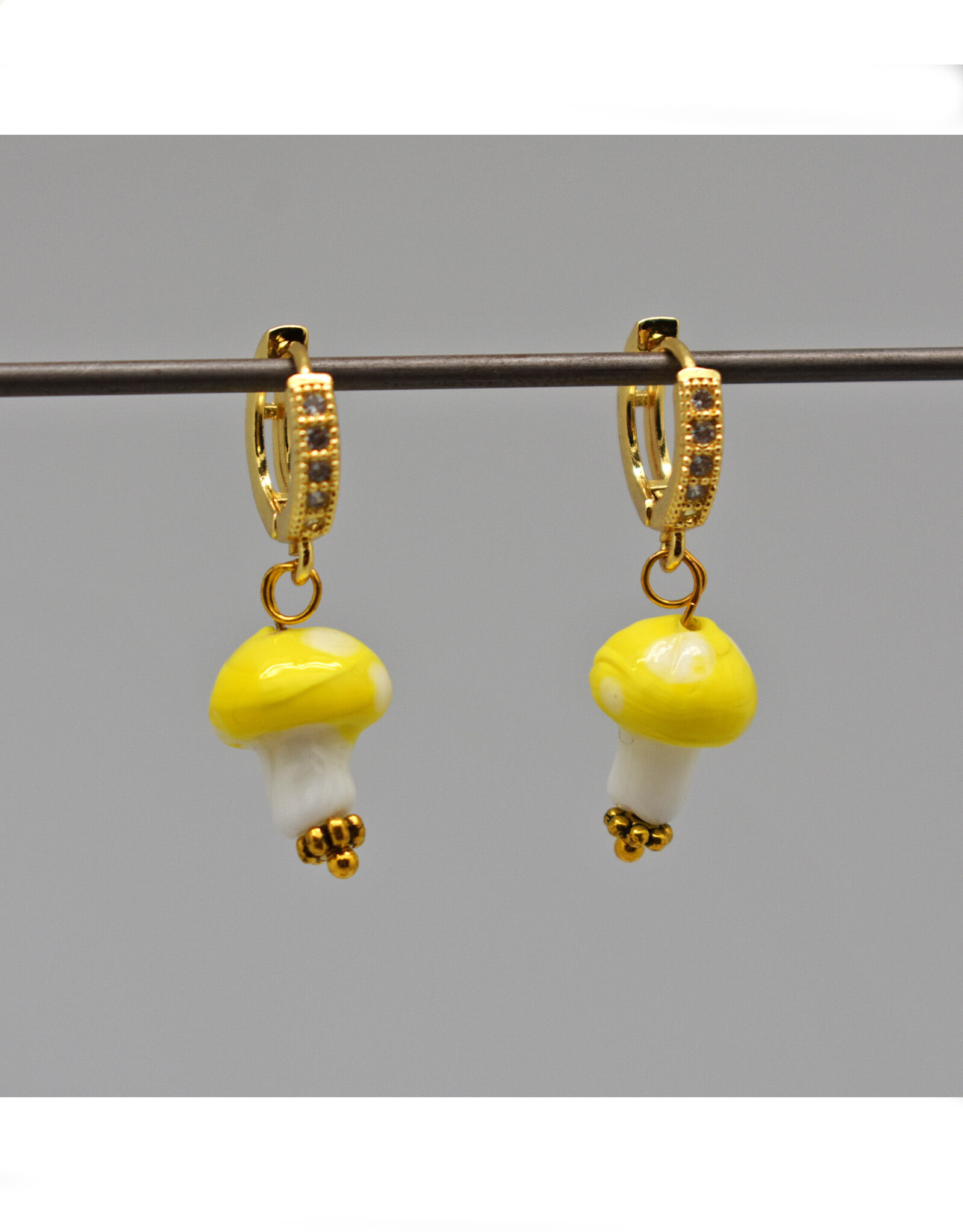 Yellow Mushroom Zirconia Huggie Earrings