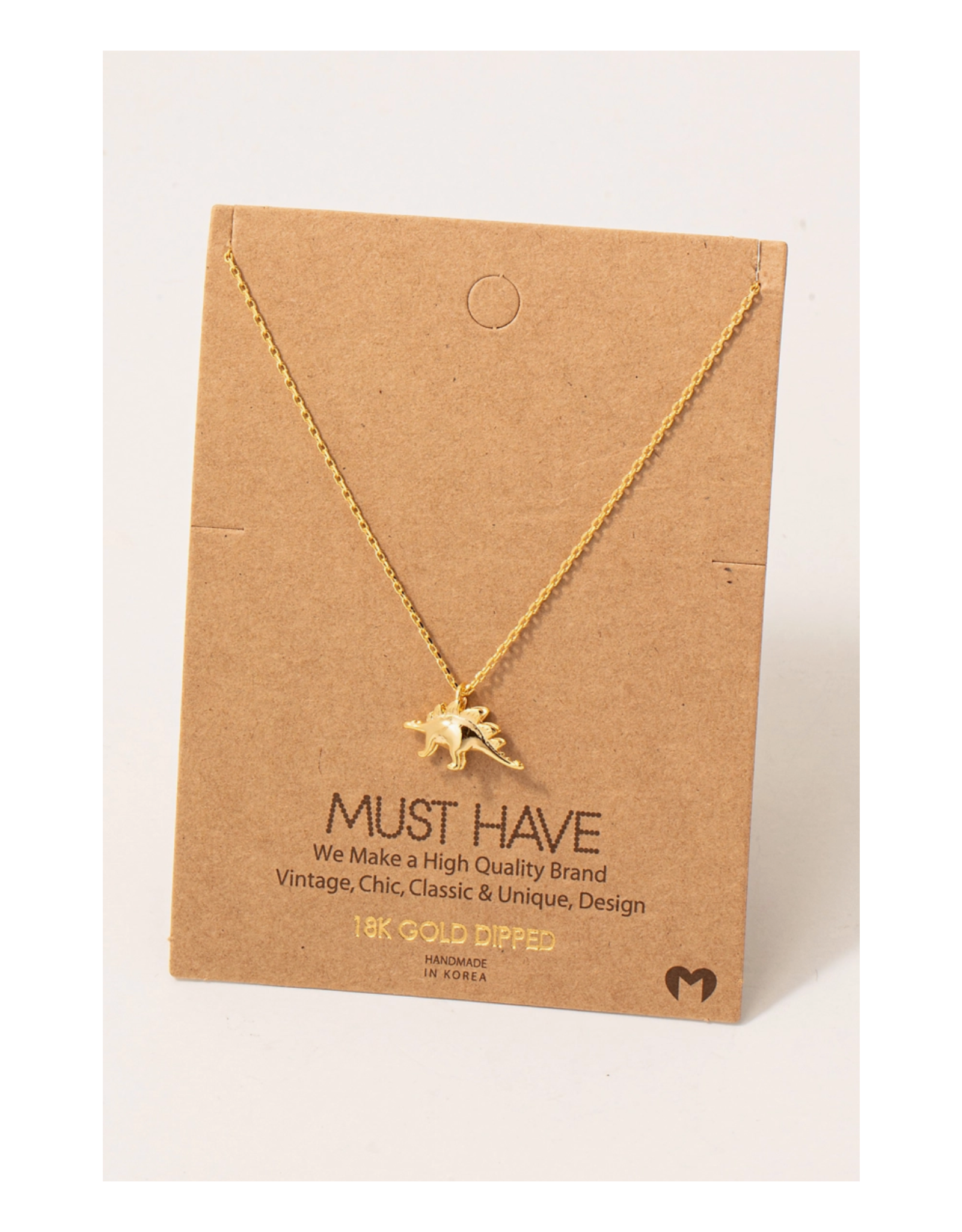 Gold Stegosaurus Dino Pendant Necklace