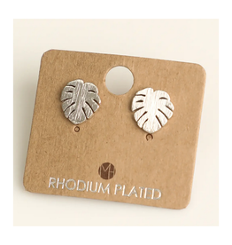 Mini Monstera Stud Earrings - Silver