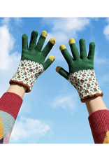 Green Patterned Knit Touchscreen Gloves