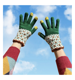 Green Patterned Knit Touchscreen Gloves
