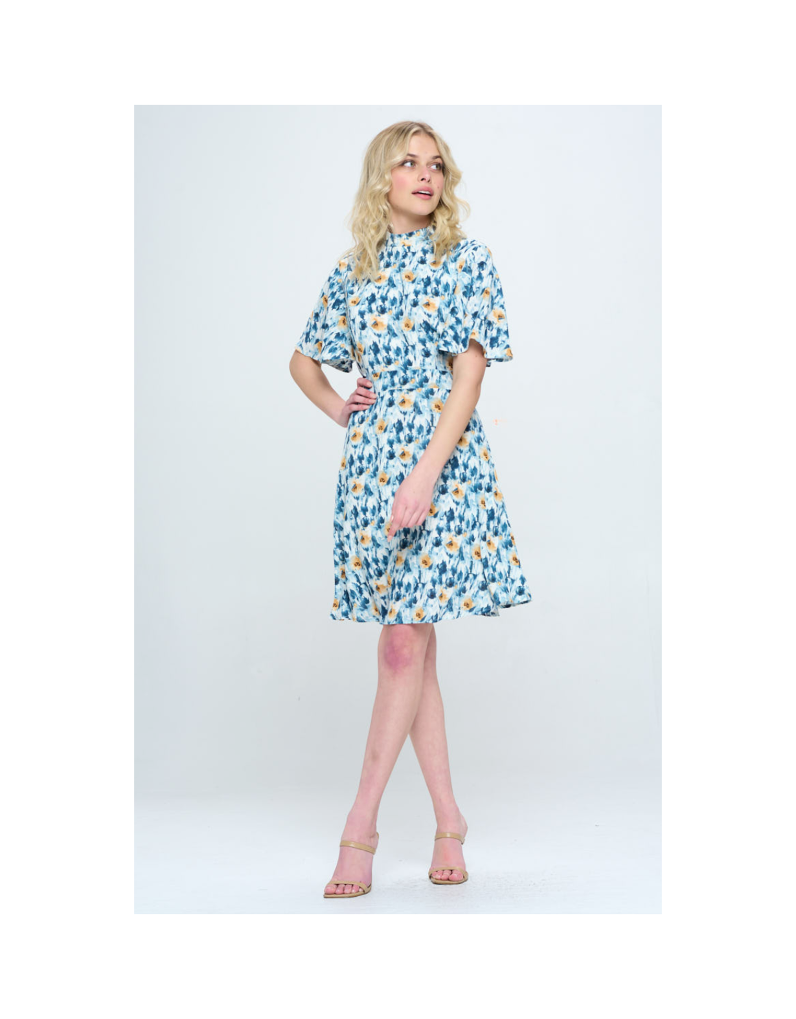 Flutter Sleeve Watercolor Floral Dress