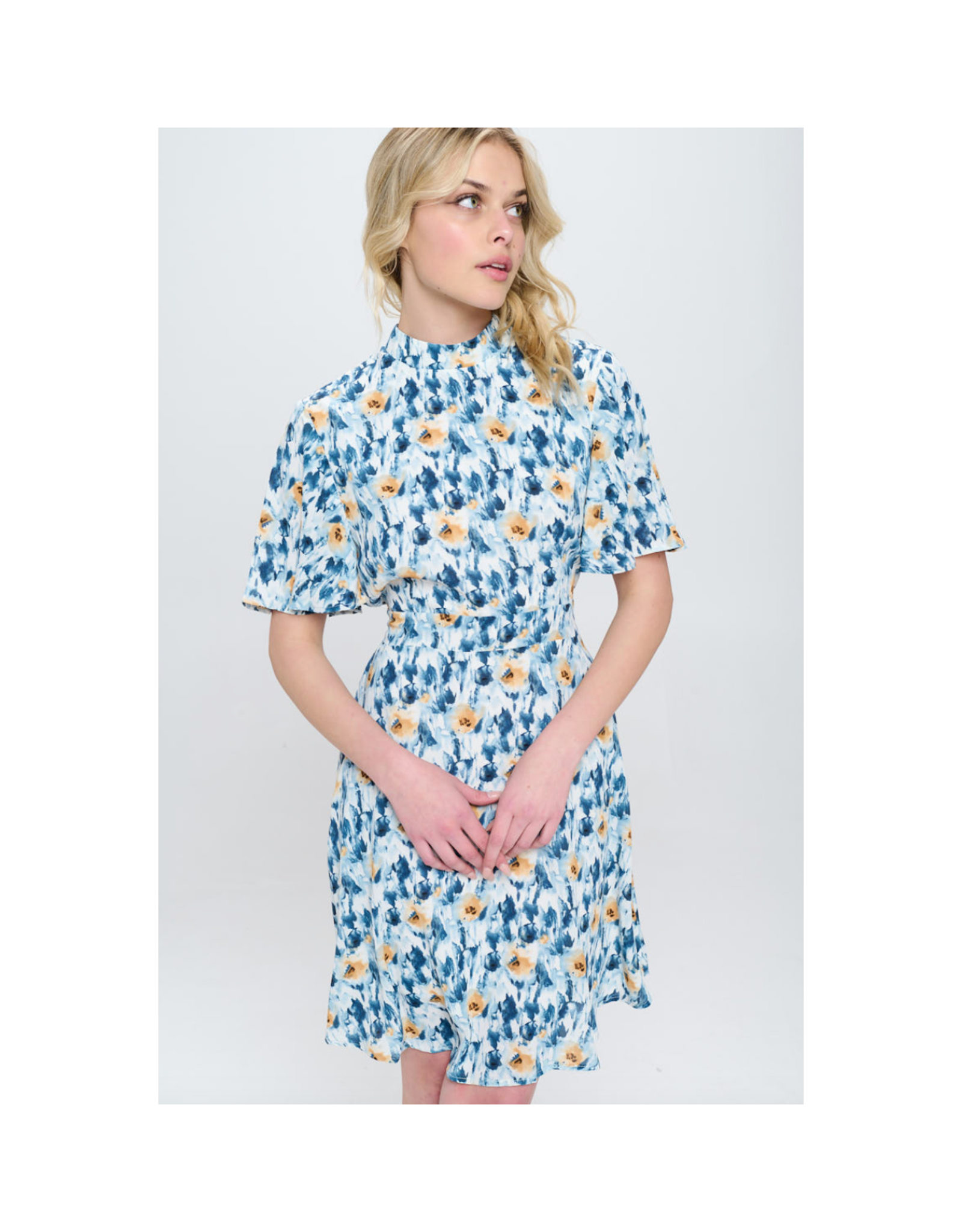 Flutter Sleeve Watercolor Floral Dress