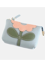 Pretty Persuasions Genuine Leather Flower Coin Purse - Grey