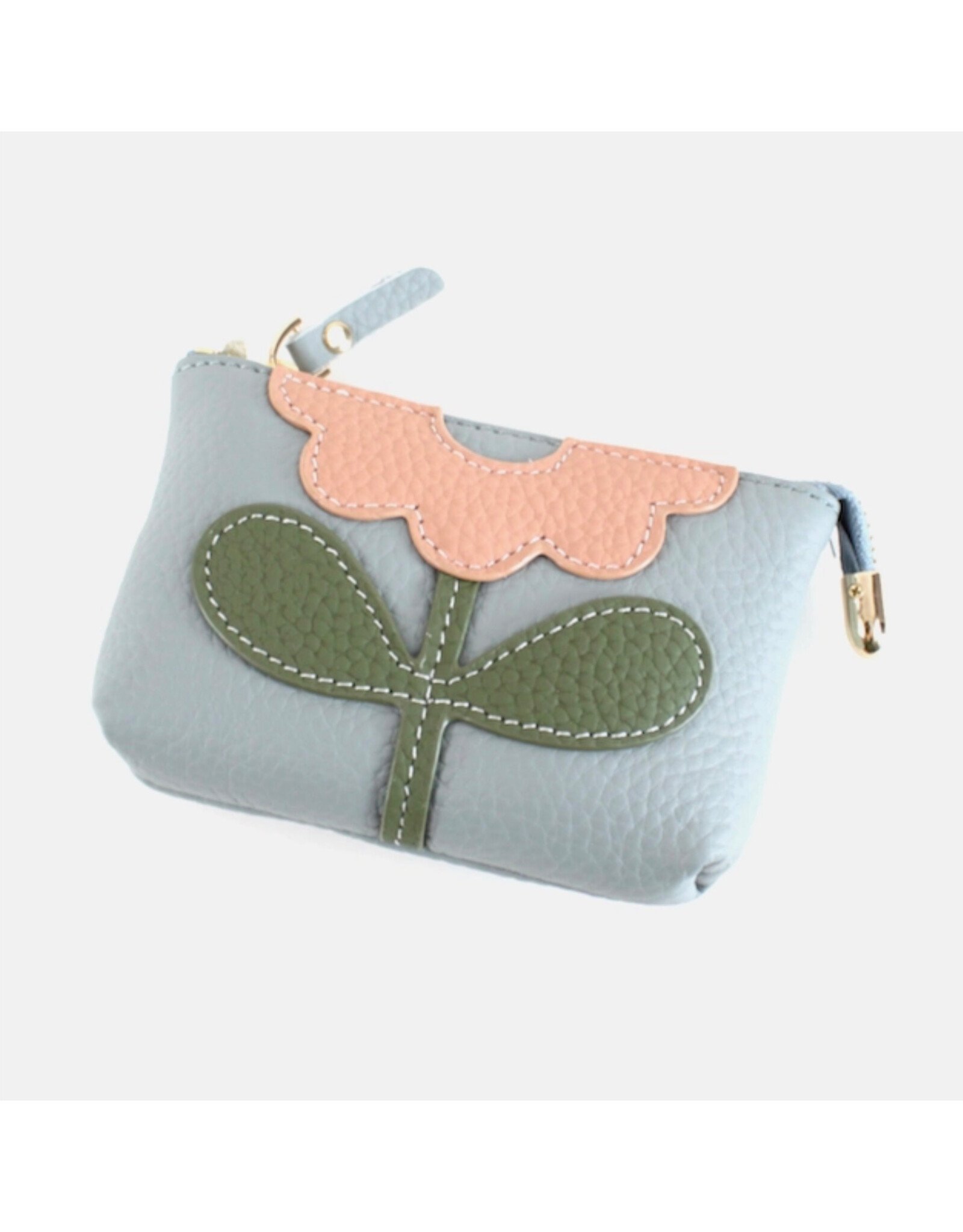 Genuine Leather Flower Coin Purse - Grey