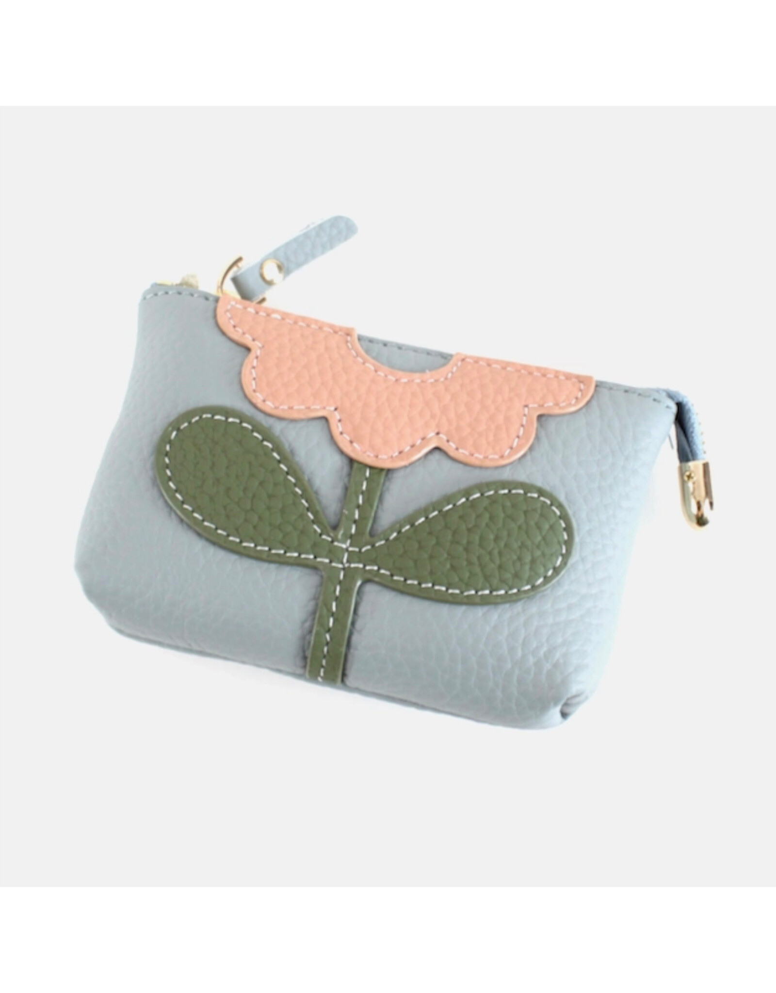 Pretty Persuasions Genuine Leather Flower Coin Purse - Grey